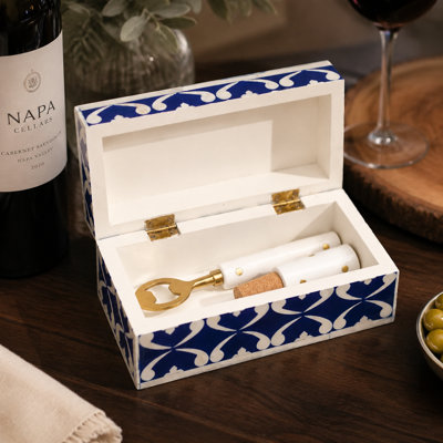 Handcrafted Wooden Box with Bottle Opener & Wine Stopper