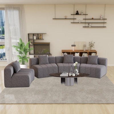 Canapé modulaire courbé en chenille avec 4 coussins - Conception semi-circulaire modulaire pour le salon, la chambre à coucher, le bureau ou le salon