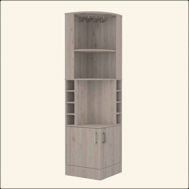Light Gray 8-Bottle 2-Shelf Bar Cabinet, Light Gray