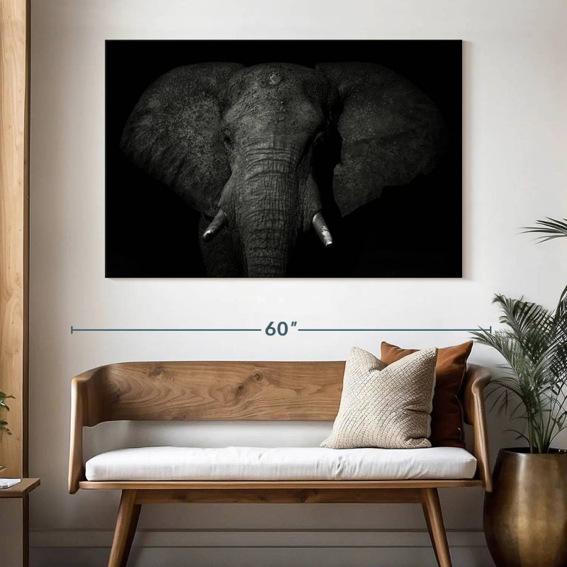 Éléphant monochrome, H 34 po x l 51 po