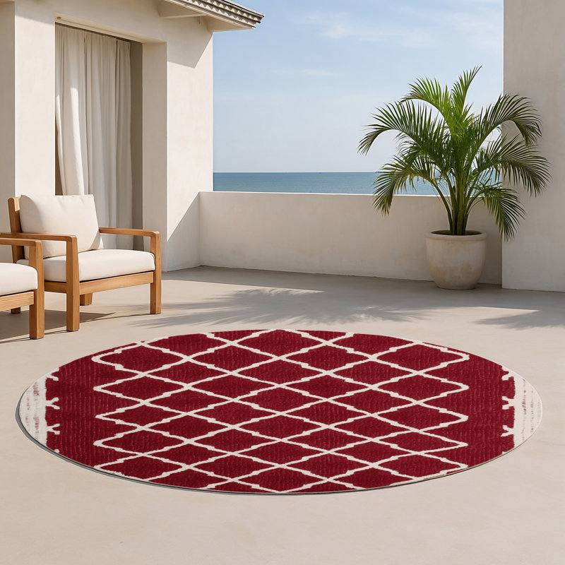 Tapis rouge intérieur et extérieur Trellis, Rond 5 pi
