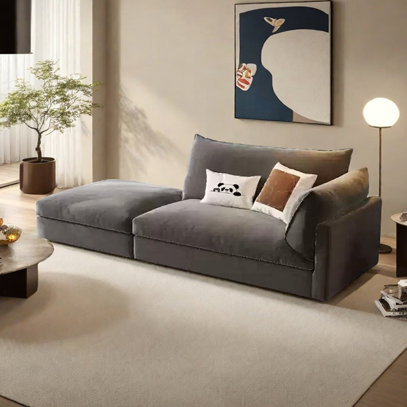Canapé-lit en coton et lin avec repose-pieds, Orienté à droite, Gris foncé