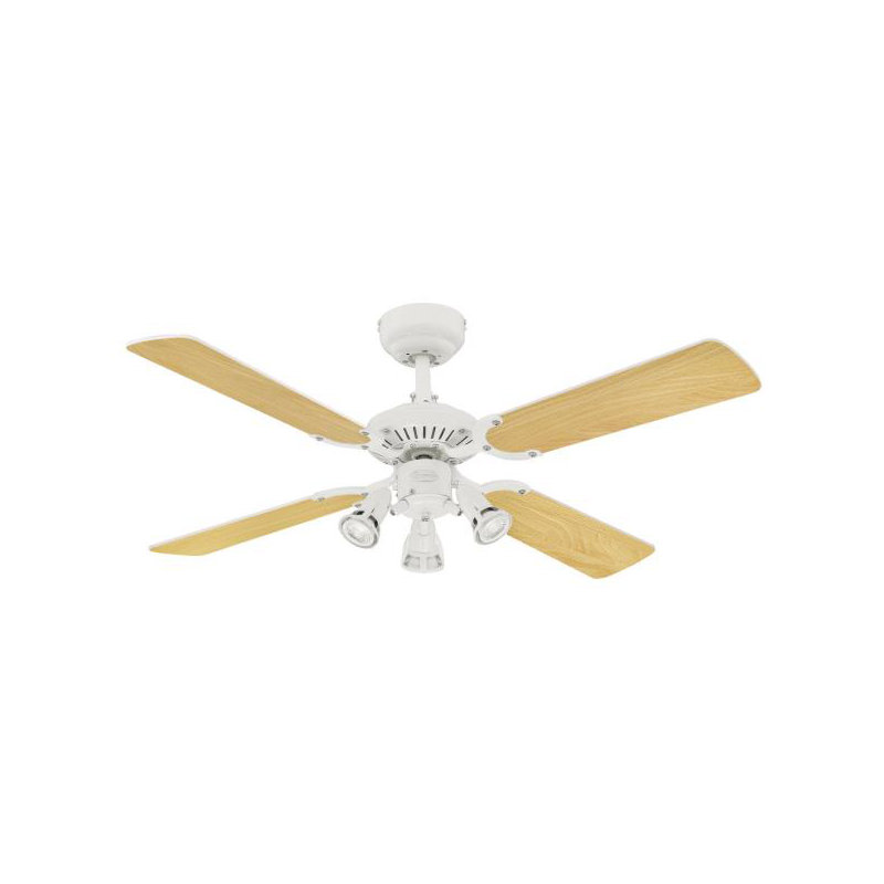 Latrobe 105cm Ceiling Fan with Light Kit, White with White/Beech Blades