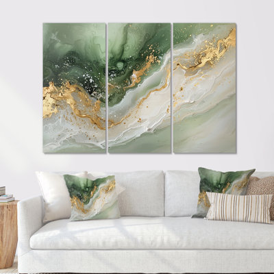 Ephemeral Emerald Pathways To The Gemstone II - Marble Canvas Wall Art - 3 Panels