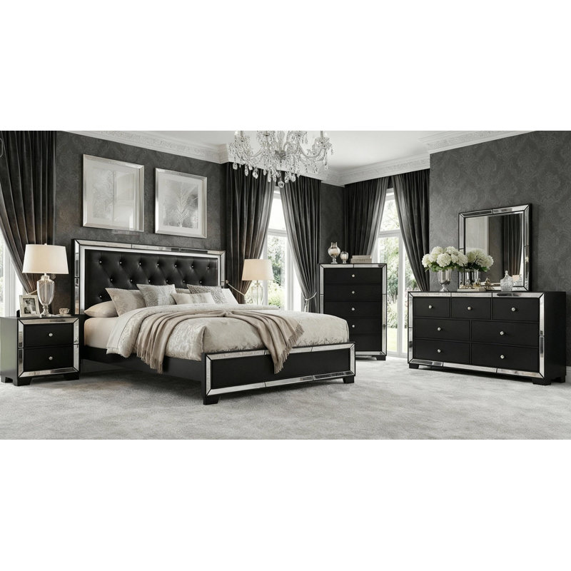 6 Pieces Bedroom Set, Queen, Black