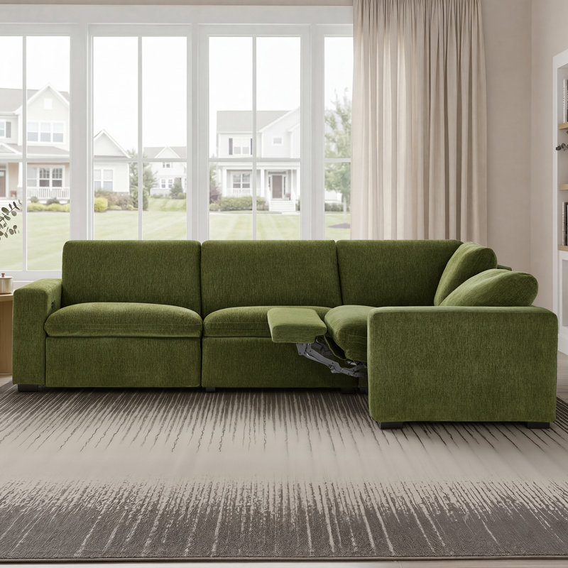 Canapé modulaire inclinable électrique en L avec technologie Zero-Wall - ensemble complet, Vert