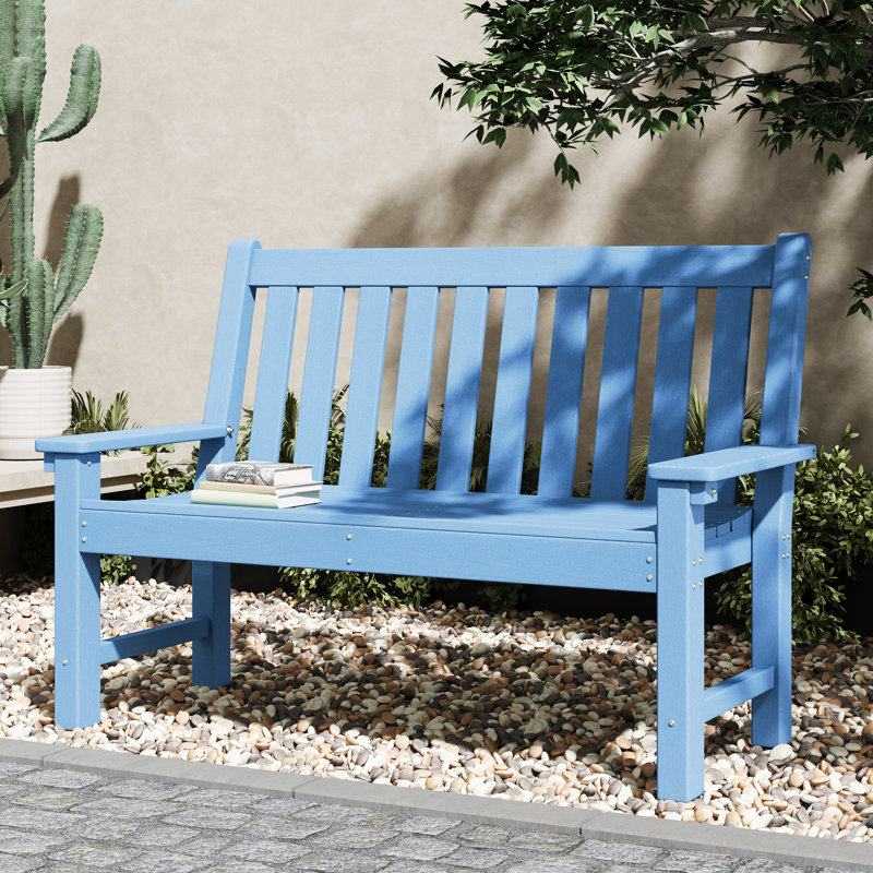 Aunye HDPE Outdoor Bench, Blue