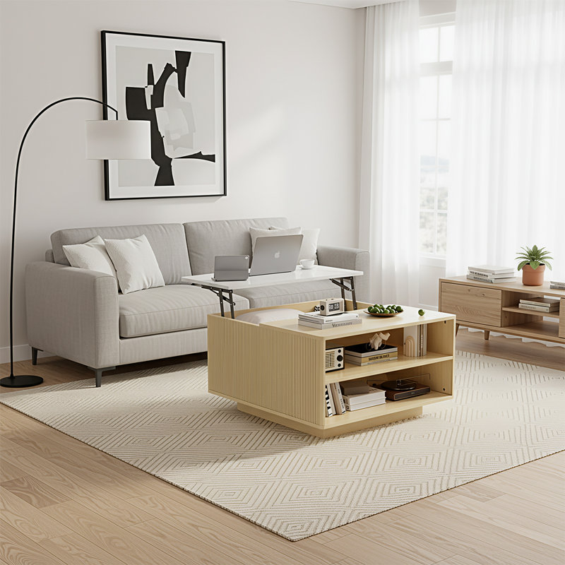 Table basse carrée avec plateau relevable et rangement