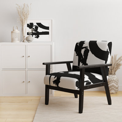 Graceyn - Black & White Crossing Paths I - Velvet Upholstered Modern Accent Arm Chair