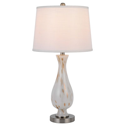 Lampe de table Callaham, abat-jour blanc, verre incurvé élégant, base en métal