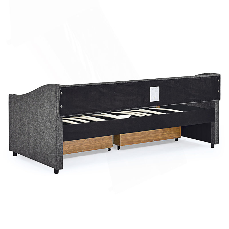 Modern Twin Size Daybed With Drawers, Upholstered Tufted Sofa Bed With Tufted Back, Twin, Dark Gray