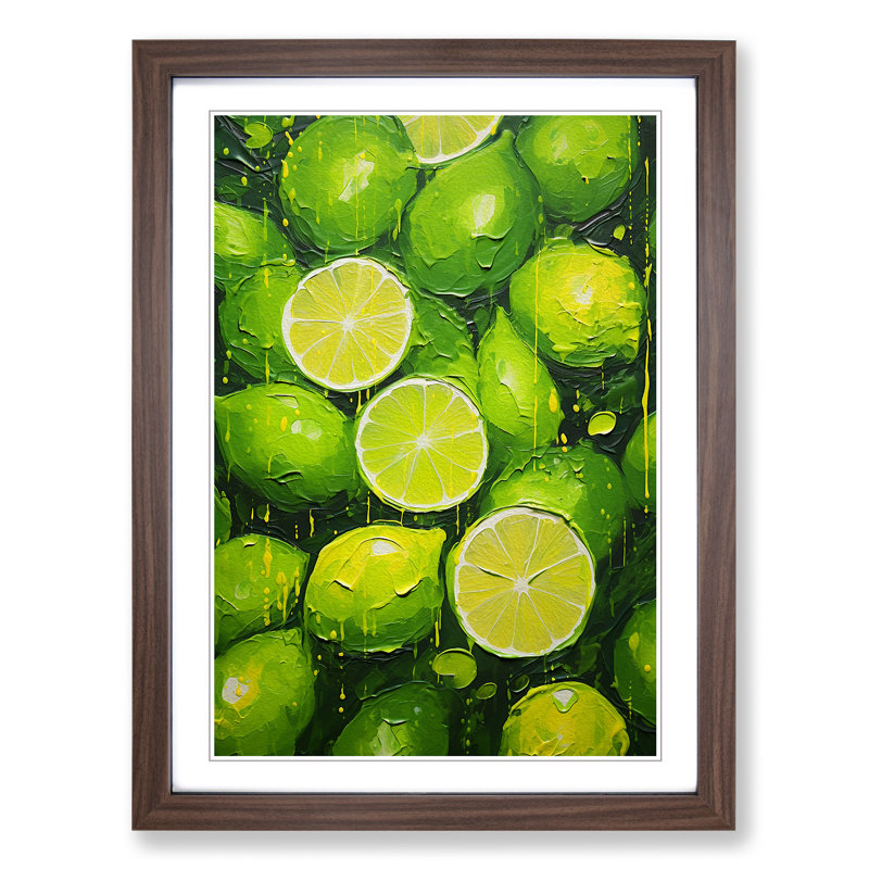 Lime Fruit Impressionism No.2 - Single Picture Frame Print on Wood, Walnut Framed, 46cm H x 34cm W x 2cm D
