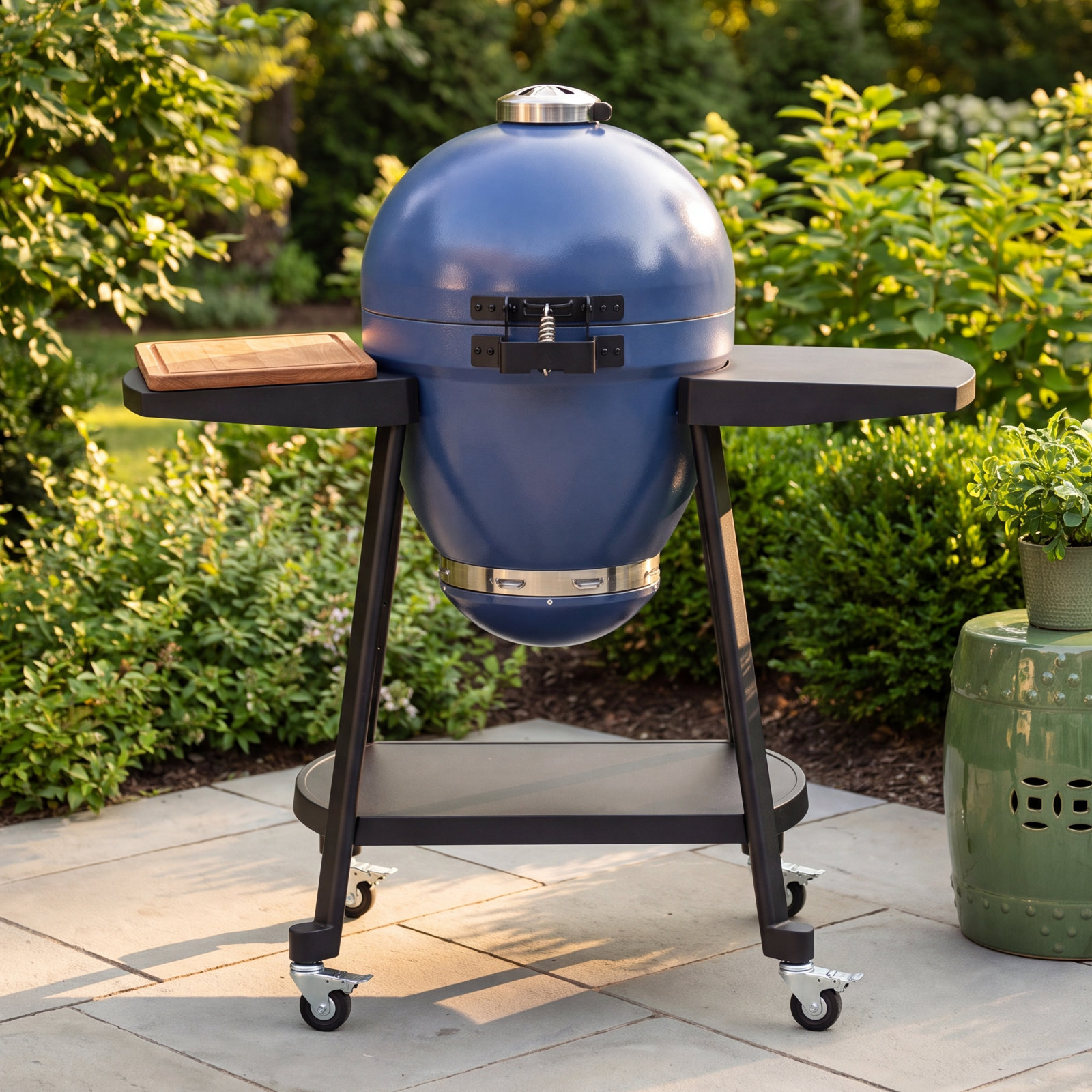 Kamado Grill with Pizza Stone, Navy Blue