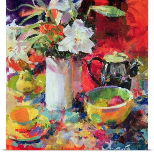 «Daisuke Lilies in Summer, 2000» par Peter Graham, reproduction d'art, H 36 po x l 34 po x P 1,5 po, Toile