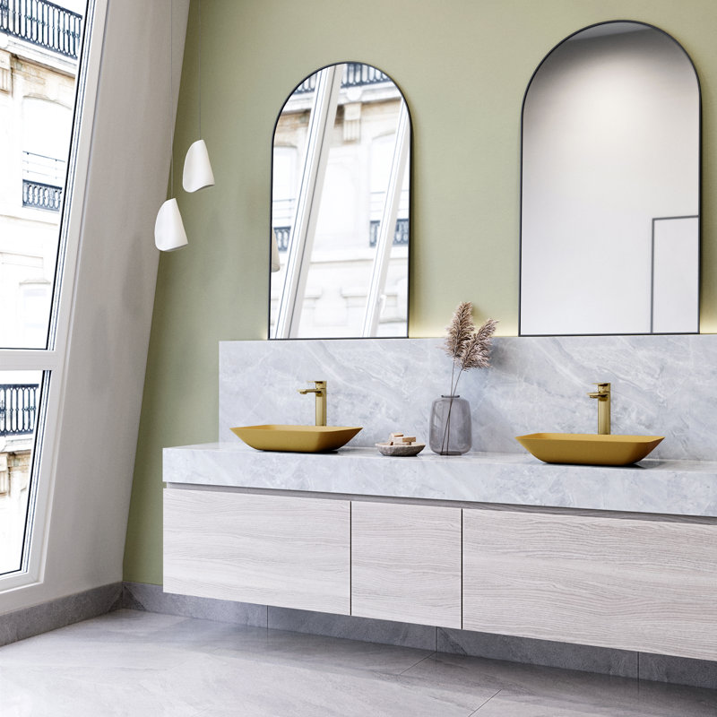 Lavabo de salle de bain rectangulaire Sottile, Coquillage doré mat