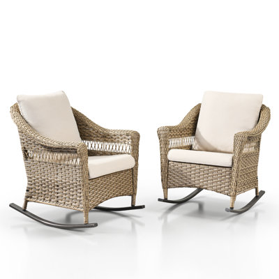 Quirama All-Weather Outdoor Courtyard High Backrest Rocking Chair With Cushions (Set Of 2)