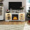 Meuble télé pour téléviseur de 62 po ou moins, foyer électrique avec tablettes en verre, lumières DEL, prises de courant doubles et ports USB