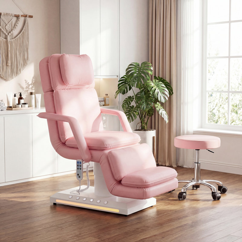 3-Motor Professional Electric Massage Table with Adjustable Height, Backrest & Leg Rest, Remote & Foot Control, Included 360° Swivel Height-Adjustable Stool