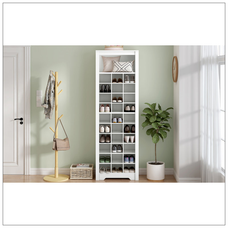 Stylish Design 30 Shoe Cubby Console, Contemporary Shoe Cabinet With Multiple Storage Capacity, Free Standing Tall Cabinet With Versatile Use For Hallway,  Bedroom