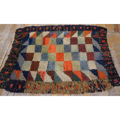 American Hooked Multicolor Antique 1890s Wool Small Scatter Size Rug