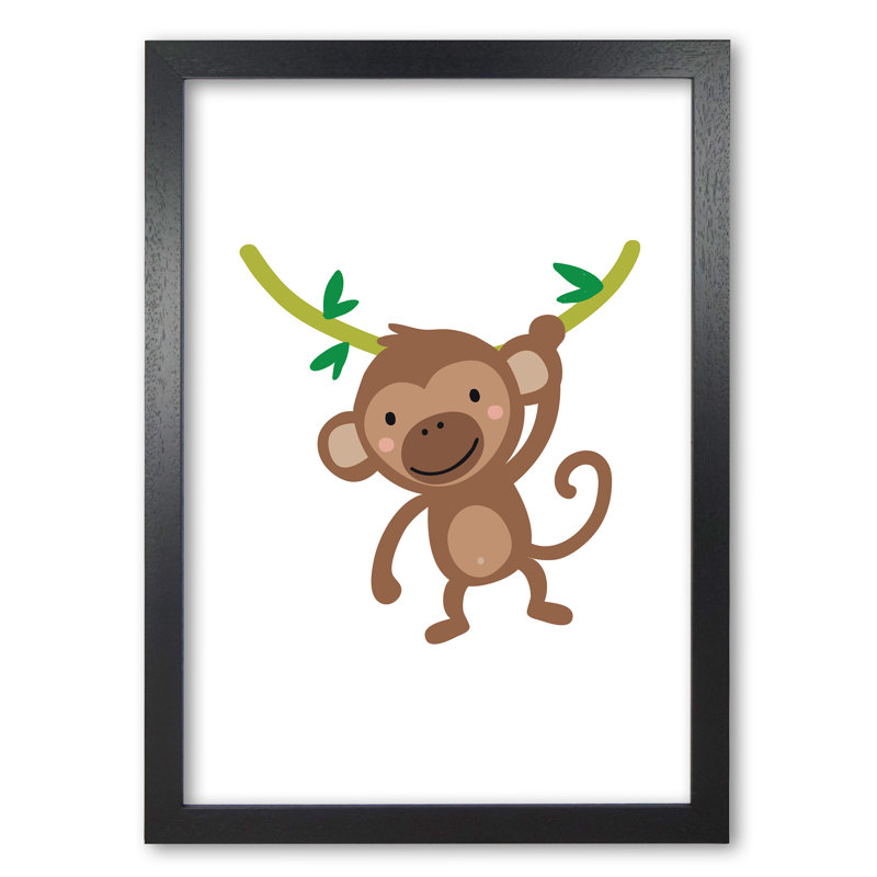 Children's Animals, Monkey - Print, 42 cm H x 30 cm W x 5 cm D, Black Grain Frame