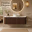 Meuble-lavabo flottant 48 po avec lavabo vasque rond en céramique ORVICA, plateau en pierre frittée d'aspect Carrare, armoire à 2 tiroirs cannelée et rangement à fermeture en douceur
