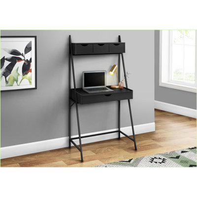 Bureaux, bureau d'ordinateur incliné moderne avec tiroirs de rangement, l 31,5 po stratifié noir | Métal noir