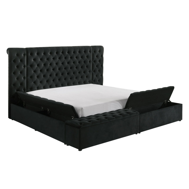 Lit Heri avec rangement latéral en velours Chesterfield, Grand