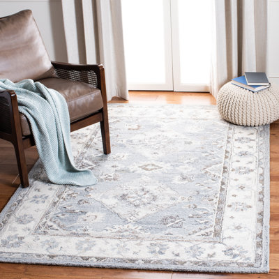Tapis gris / ivoire en laine touffeté à la main Routh