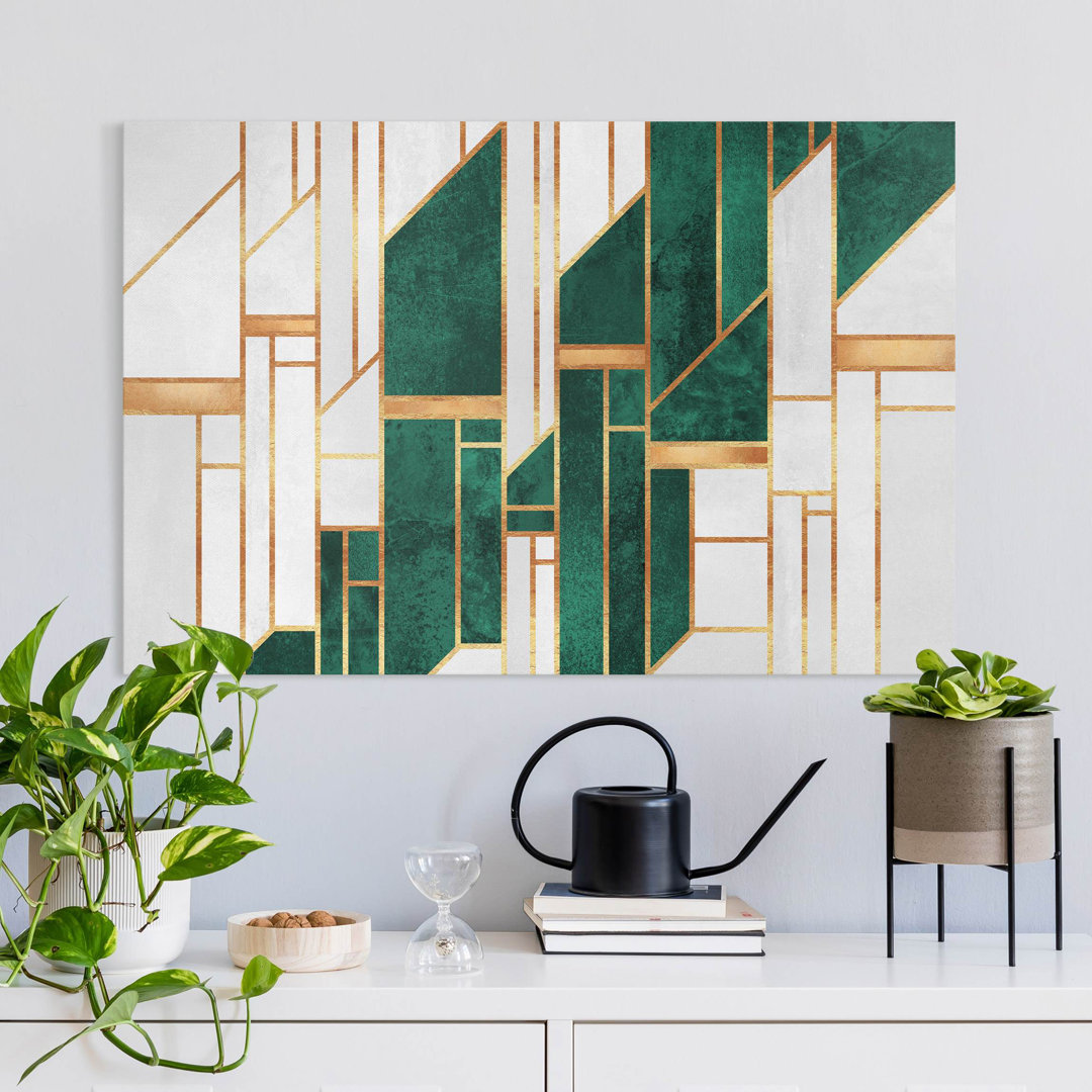 Leinwandbild Emerald und Gold Geometrie von Elisabeth Fredriksson