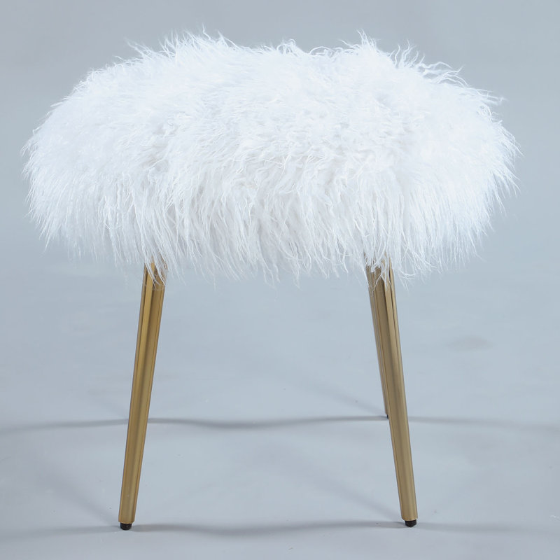 Eury Faux Fur Accent Ottoman With Gold Legs