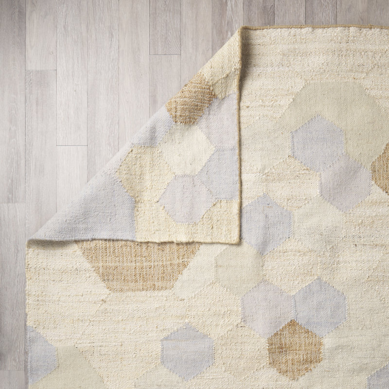 Tapis géométrique en coton / crème Aletriz, Rectangle 5 pi x 8 pi