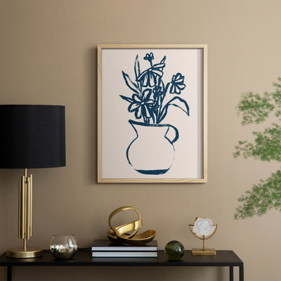 Navy Plant Sketches IV Framed Print - Solid Wood