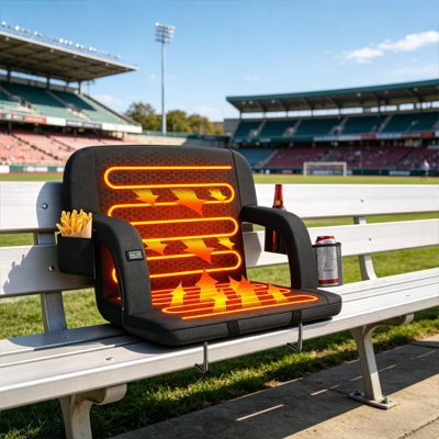 Siège chauffant pour stade avec support pour le dos, 3 niveaux de chaleur jusqu'à 150 ° F, fauteuil de gradin inclinable rembourré avec banc de puissance de 20 000 mah, siège pliant imperméable pour les sports et les événements extérieurs
