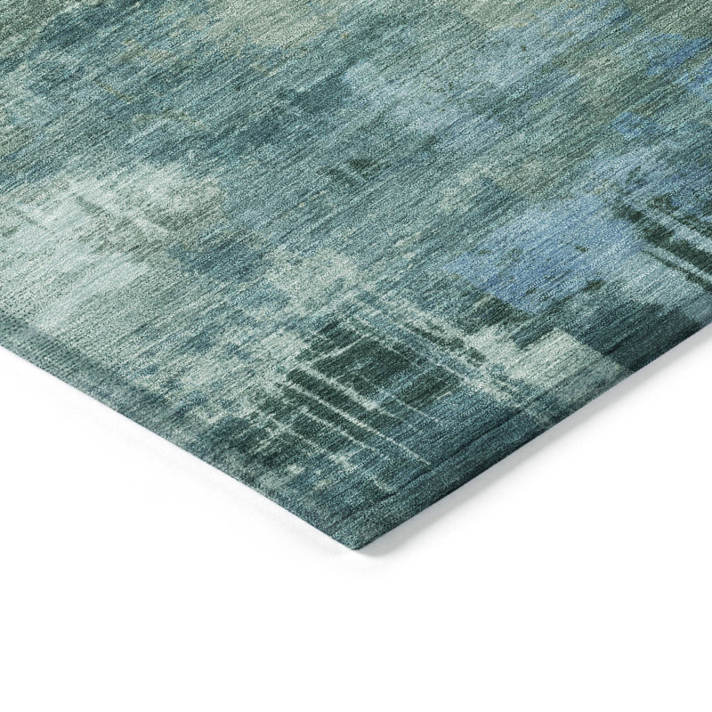 Tapis bleu sarcelle lavable à la machine intérieur / extérieur Xhevrie, Rectangle 1 pi 8 po x 2 pi 6 po
