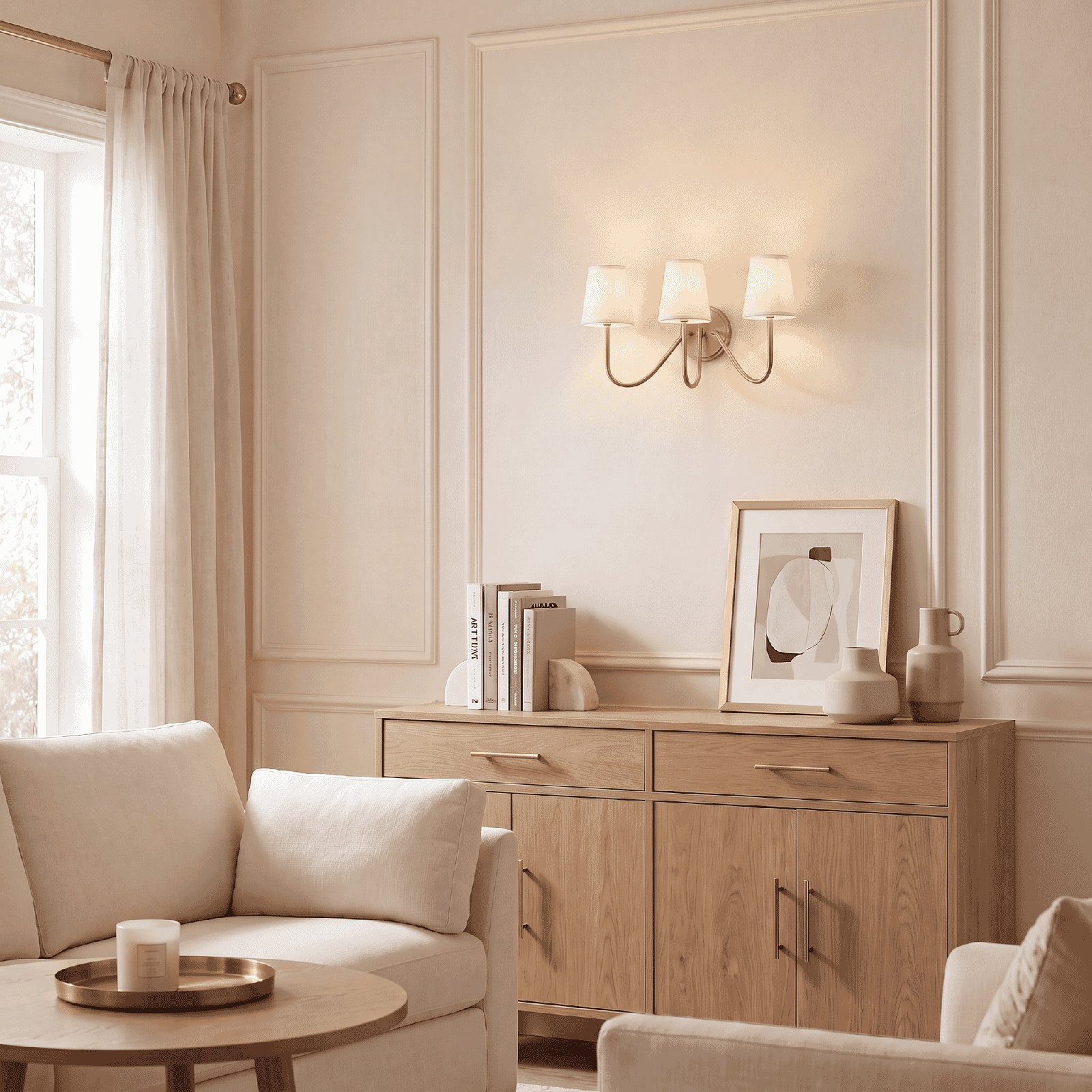 Mariposa 3-Light Dimmable Armed Sconce, Natural Brass