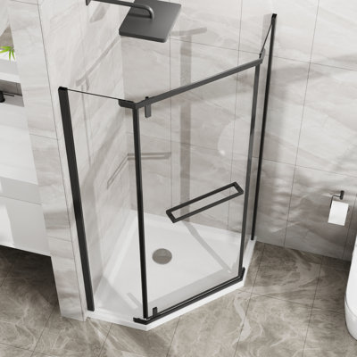 36x36x72 Corner Shower - -angle, Matte Black, Clear Tempered Glass, 304 Stainless Steel Double Expansion Anchors Enclosure Accessories