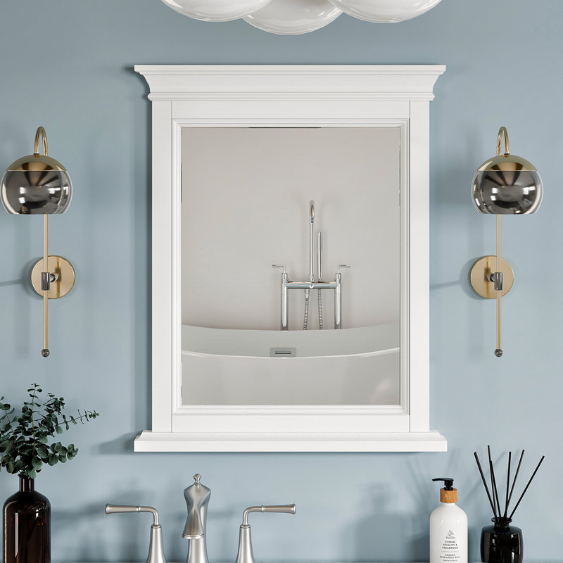 Glebs Transitional Beveled Bathroom Mirror, White