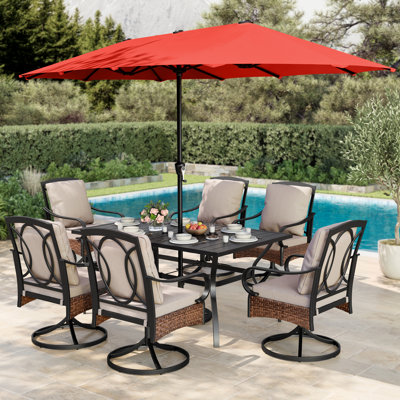 6 - Person Patio Dining Set with Rectangular Table , Cushions Included