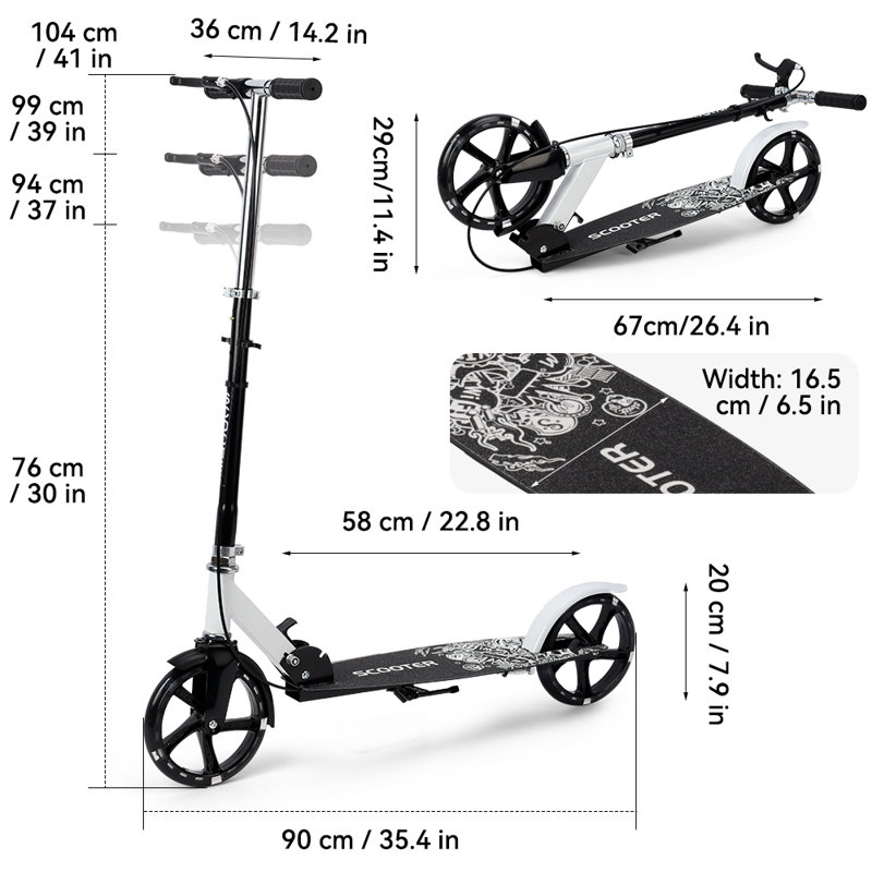 Foldable Kick Scooter, White;Black