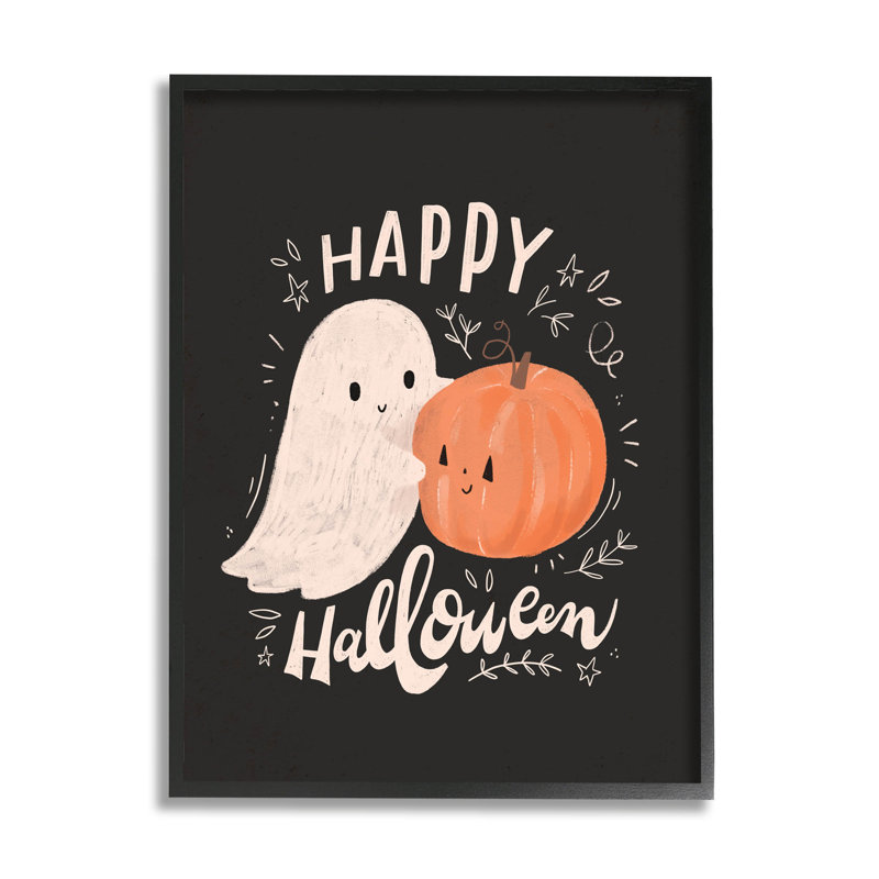 Joyeux Halloween, fantôme souriant - 210, Giclée encadrée noir minuit, H 14 po x l 11 po x P 1,5 po
