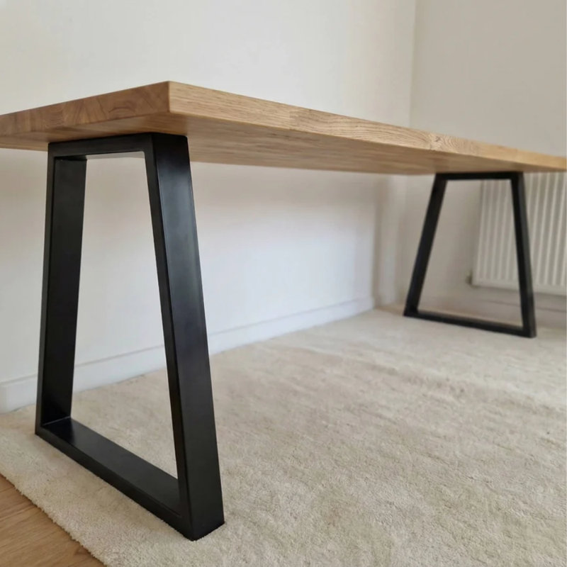 Staved Oak Office Desk, Chunky U Legs with Pop Up Power Socket, 75cm H x 45cm W x 240cm D