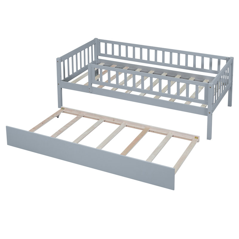Lit de jour gris simple avec couchette et garde-corps - Polyvalent et pratique Maximisez votre espace