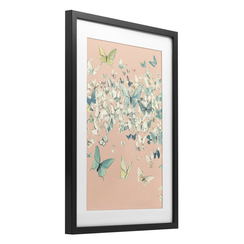 «Butterfly Cluster» sur rose, reproduction encadrée sous verre, design par Petal Prints Design, H 20 po x l 14 po