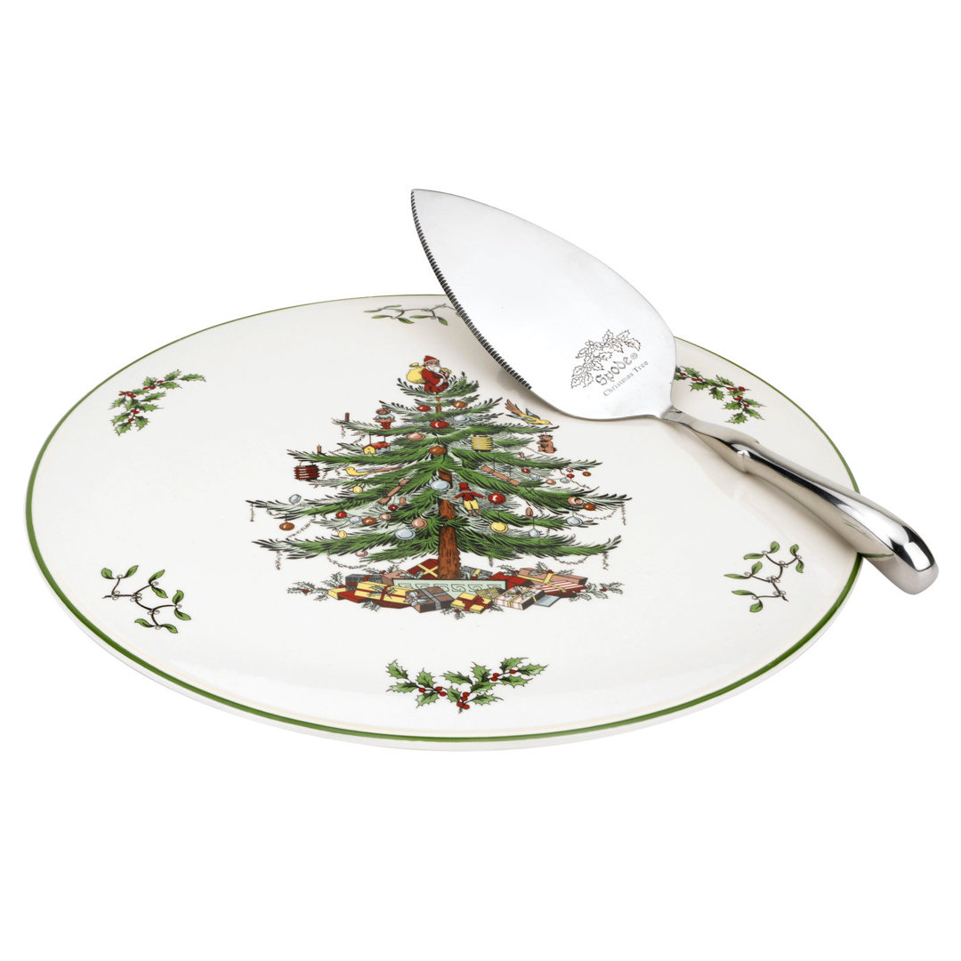 Spode Christmas Tree Cake Plate & Server Set 11.5" Spode