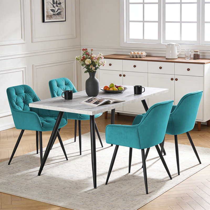 Runkle Upholstered Velvet Dining Chair with Arm, Turquoise