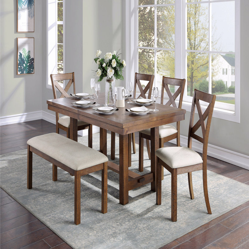 Transitional Rectangular Dining Table Wooden Frame Kitchen