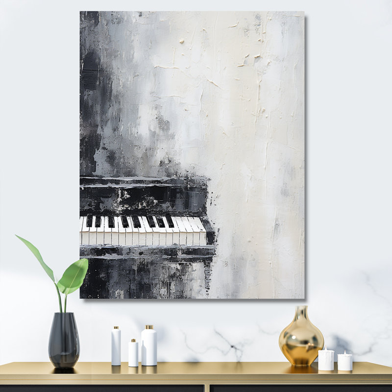 Minimalisme, piano, minuit, noir et blanc II, Toile tendue, H 44 po x l 34 po x P 1,5 po