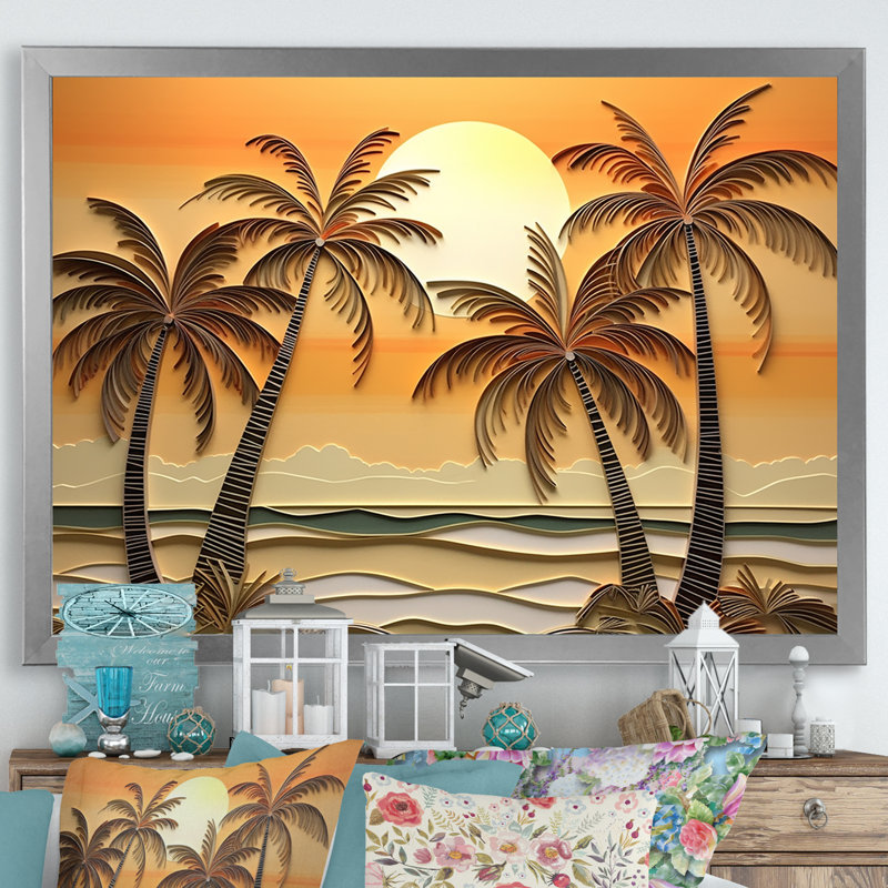 Golden Sunrise Palm Trees II, Cadre photo argenté, H 34 po x l 44 po x P 1,5 po