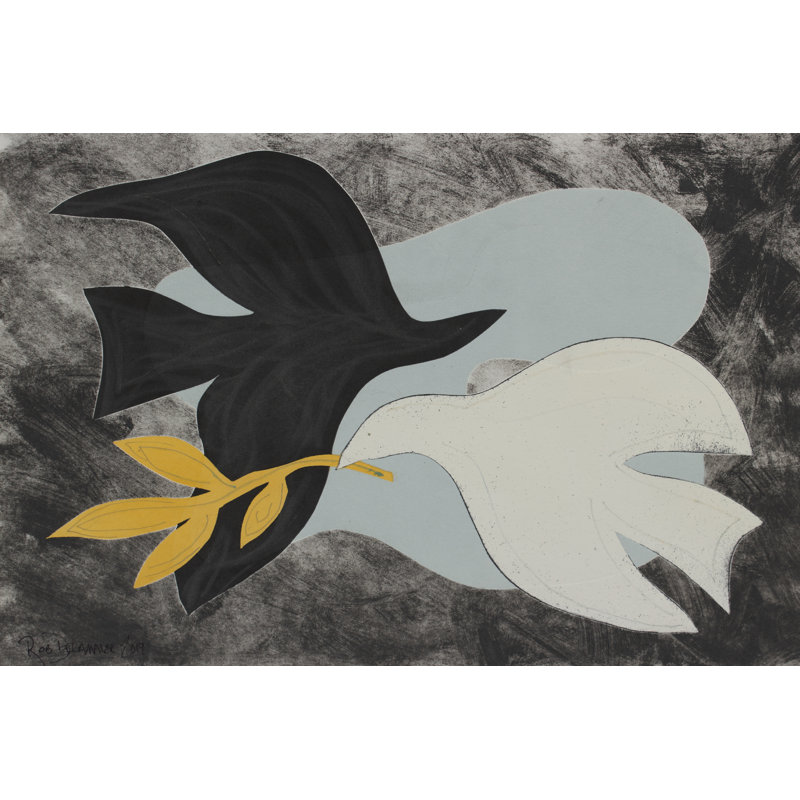 «Dove Composition IV» par Rob Delamater - peinture sur toile tendue, H 20 po x l 30 po